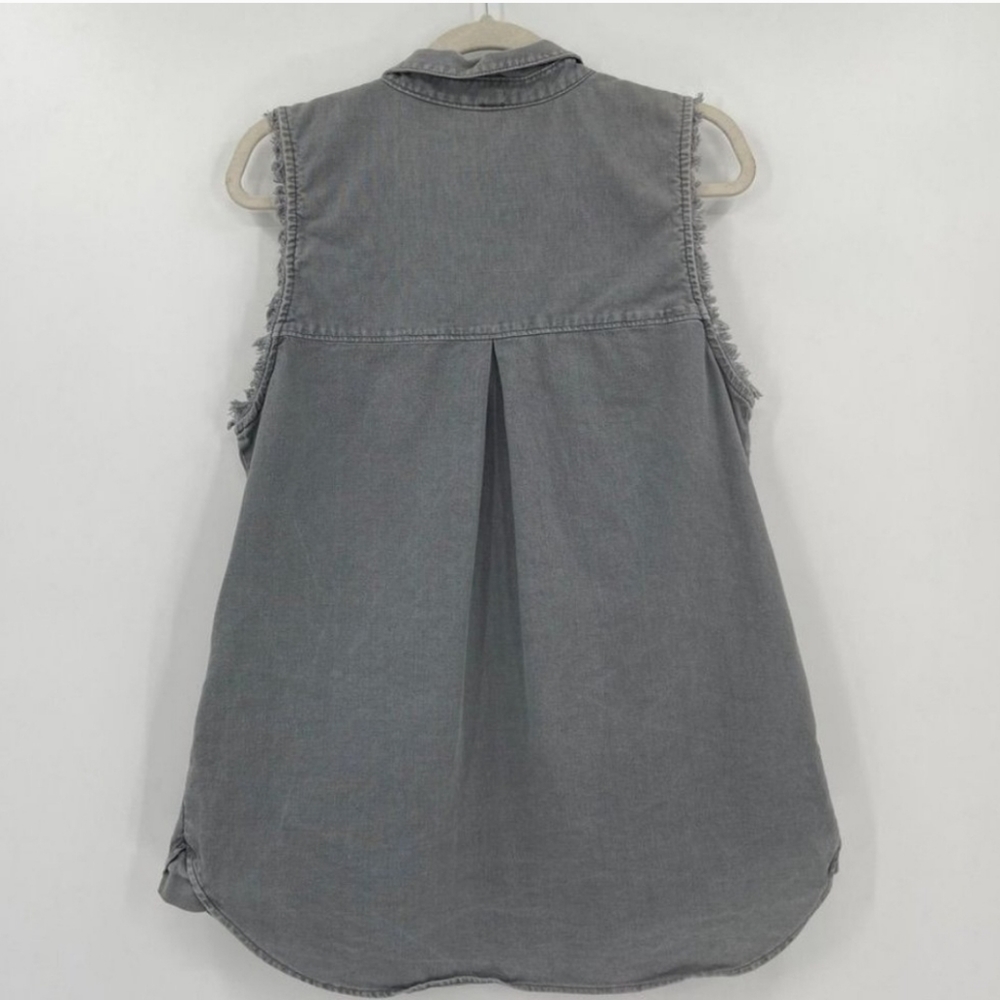 Free People Large Gray Sleeveless Button Tunic Tank Vest Distressed Pockets - Picture 2 of 5